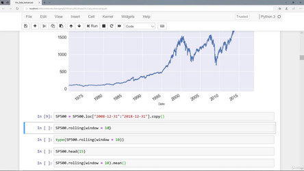 AlgorithmicTradingA-ZwithPythonandMachineLearning.18.11/10. Financial Data Analysis with Pandas  - an Introduction/13. Simple Moving Averages (SMA) with rolling().mp4
